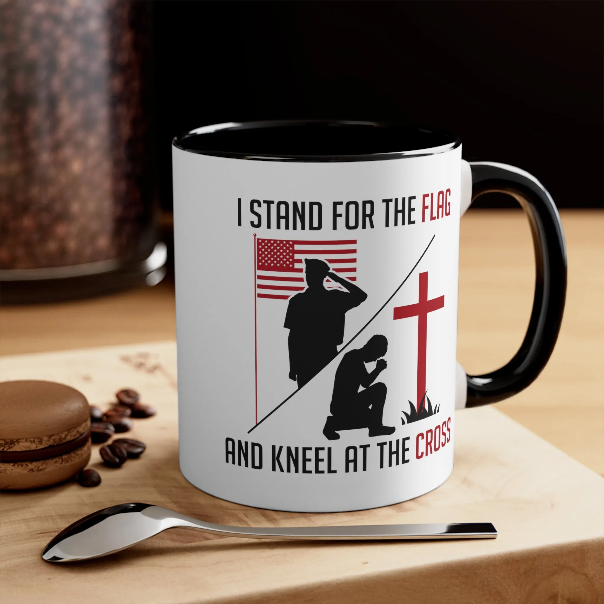 I Stand For The Flag And Kneel At The Cross Mug (2 sizes, 2 colors)