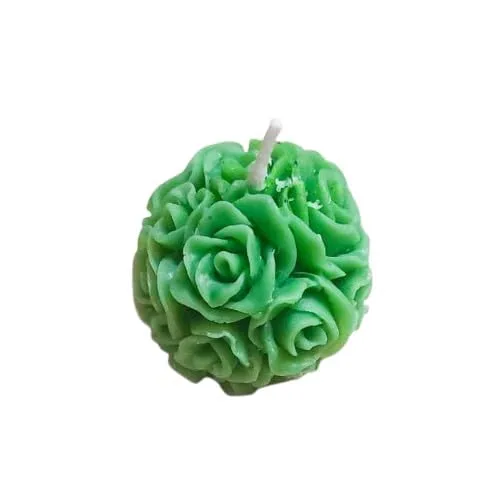 KIVASU Creation Soy Wax-Decorated Round Rose Candles Rose Candles are Perfect for Gifting. Rose-Shaped Scented Candles and New Year Gifting Party Smokeless Candles (Green) (Pack of 24)