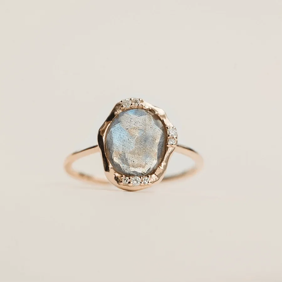 labradorite mood ring - 14k yellow gold