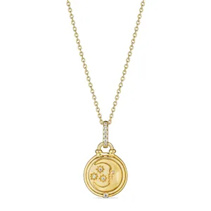 Little Luxuries Moon and Stars Medallion Necklace with Diamonds in 18K