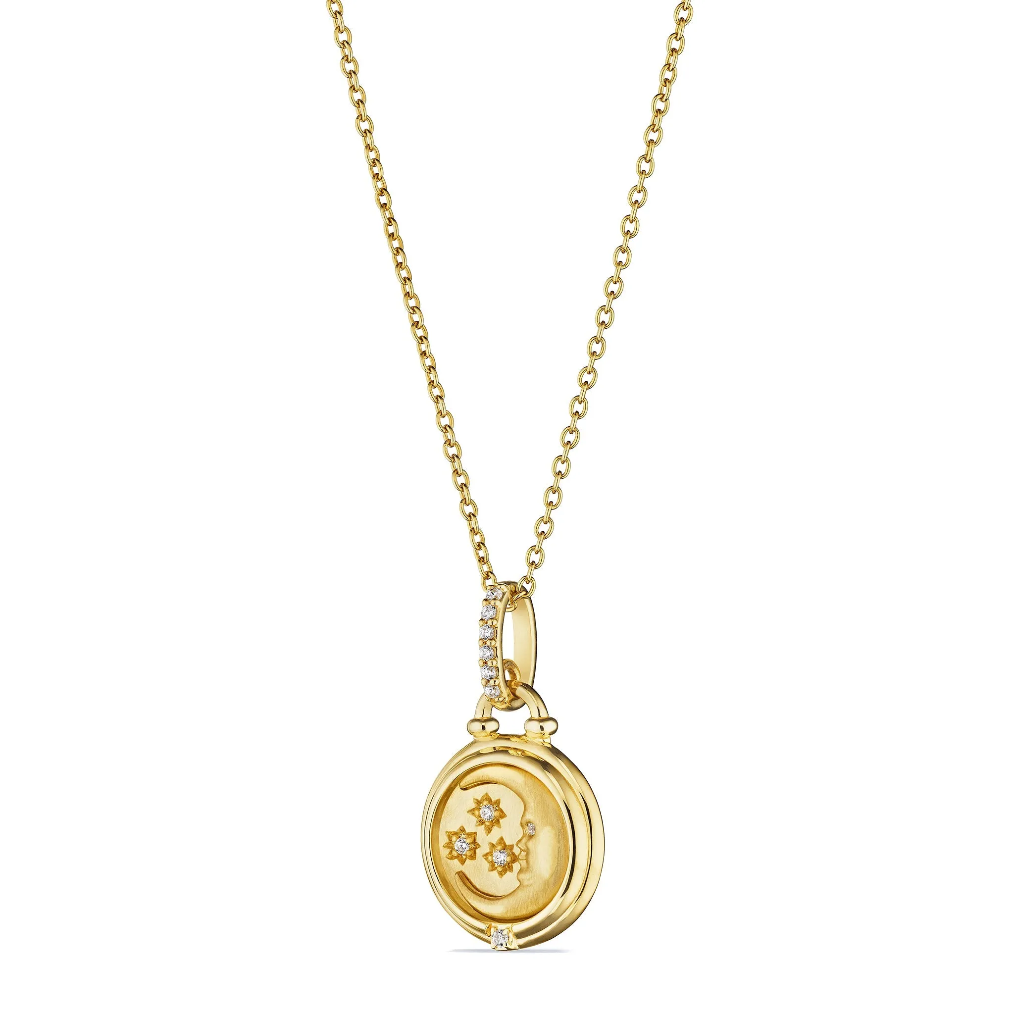 Little Luxuries Moon and Stars Medallion Necklace with Diamonds in 18K