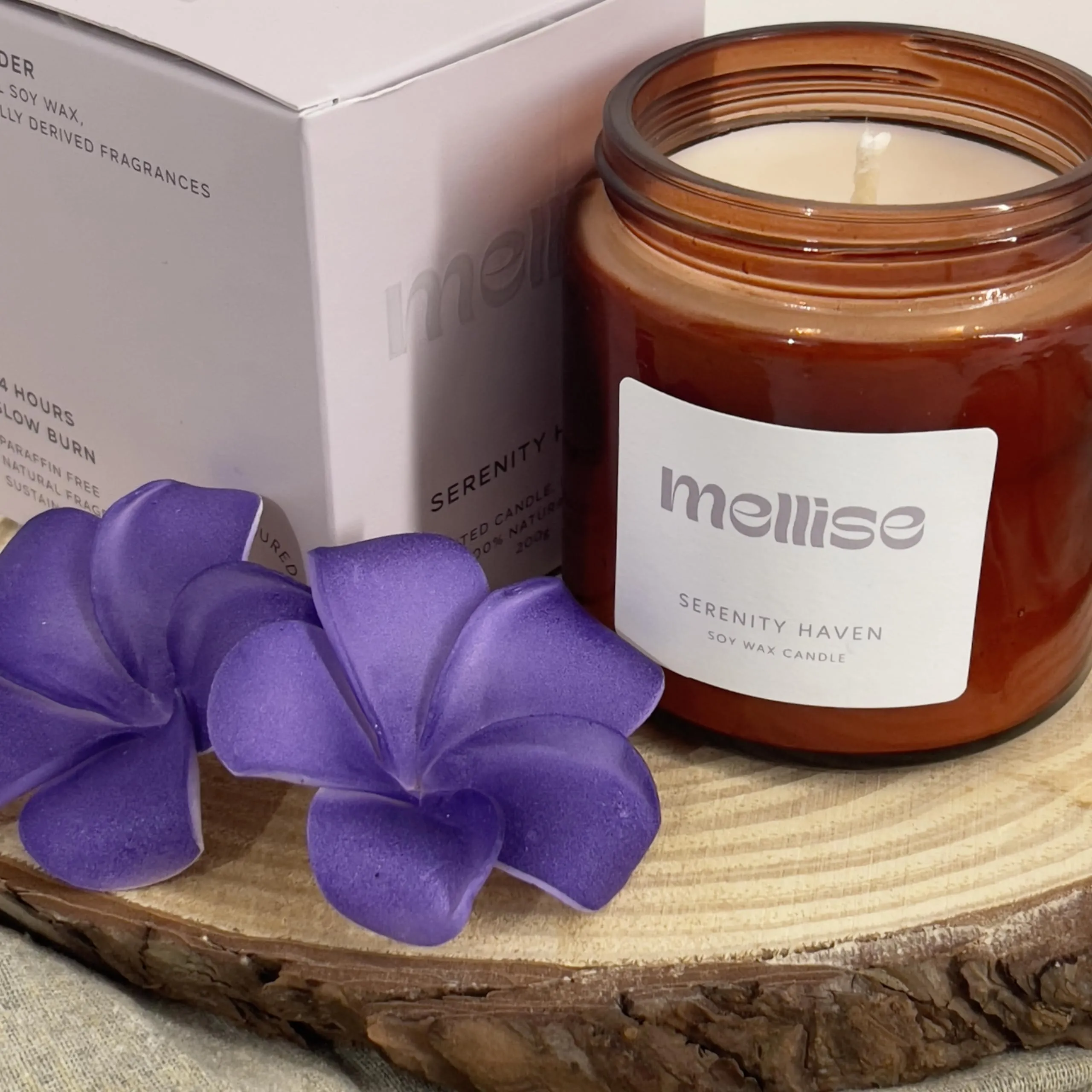 Mellise 200 gm Soy Wax Scented Candle in Glass Jar Lavendar Fragrance Burn Time 34 Hrs, Luxury Gift, Aromatherapy Fragrance Candles for Home Decor