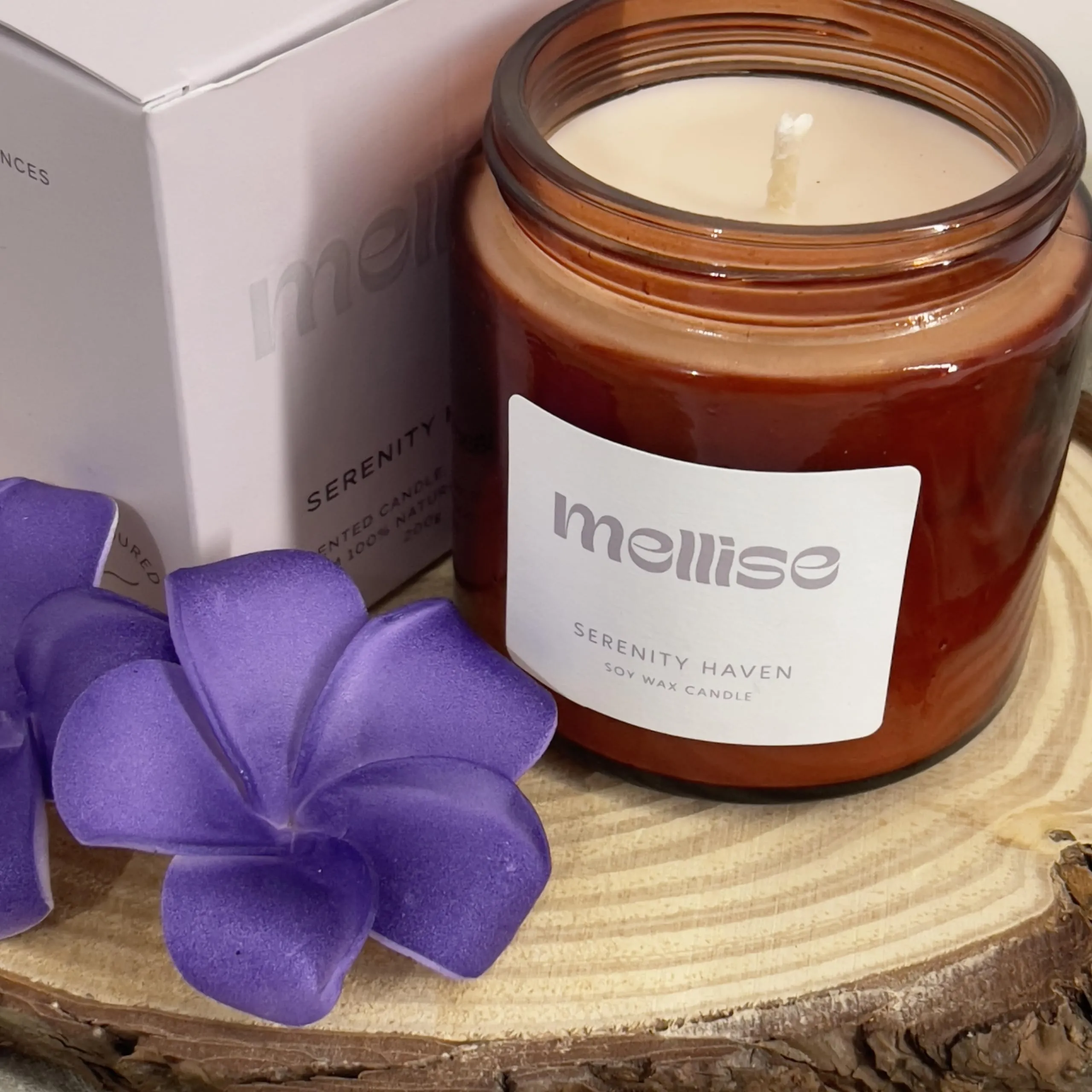 Mellise 200 gm Soy Wax Scented Candle in Glass Jar Lavendar Fragrance Burn Time 34 Hrs, Luxury Gift, Aromatherapy Fragrance Candles for Home Decor