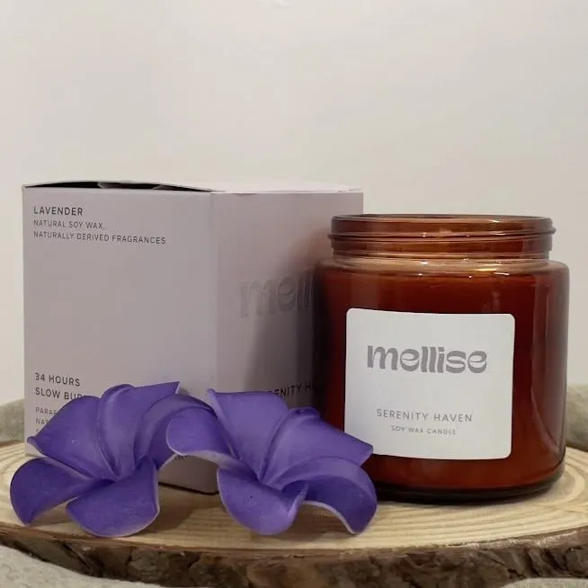 Mellise 200 gm Soy Wax Scented Candle in Glass Jar Lavendar Fragrance Burn Time 34 Hrs, Luxury Gift, Aromatherapy Fragrance Candles for Home Decor