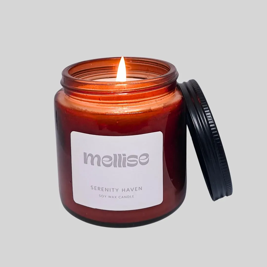 Mellise 200 gm Soy Wax Scented Candle in Glass Jar Lavendar Fragrance Burn Time 34 Hrs, Luxury Gift, Aromatherapy Fragrance Candles for Home Decor