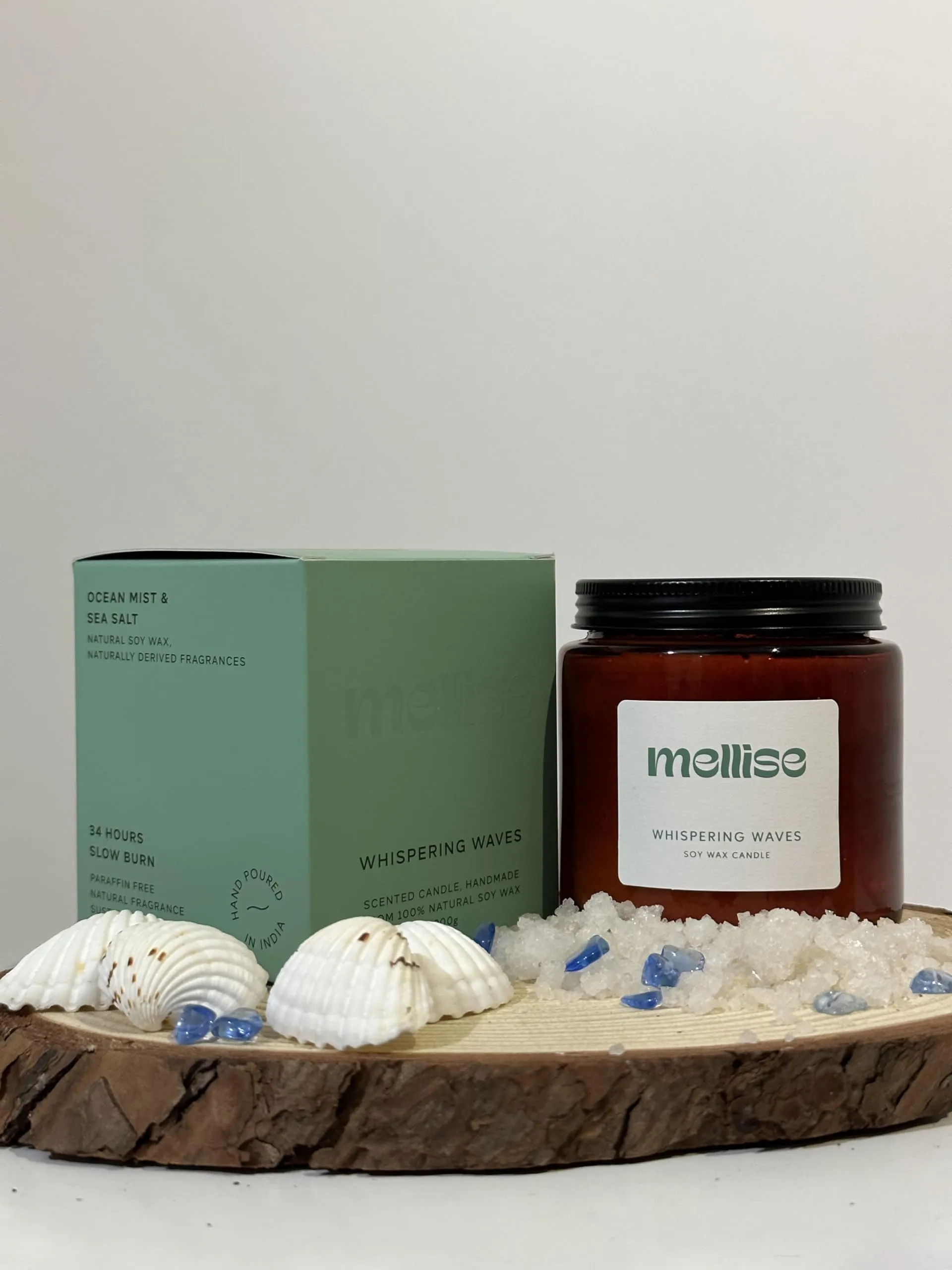 Mellise 200 gm Soy Wax Scented Candle in Glass Jar Ocean Mist and Sea Salt Fragrance Burn Time 34 Hrs, Luxury Gift, Aromatherapy Fragrance Candles for Home Decor