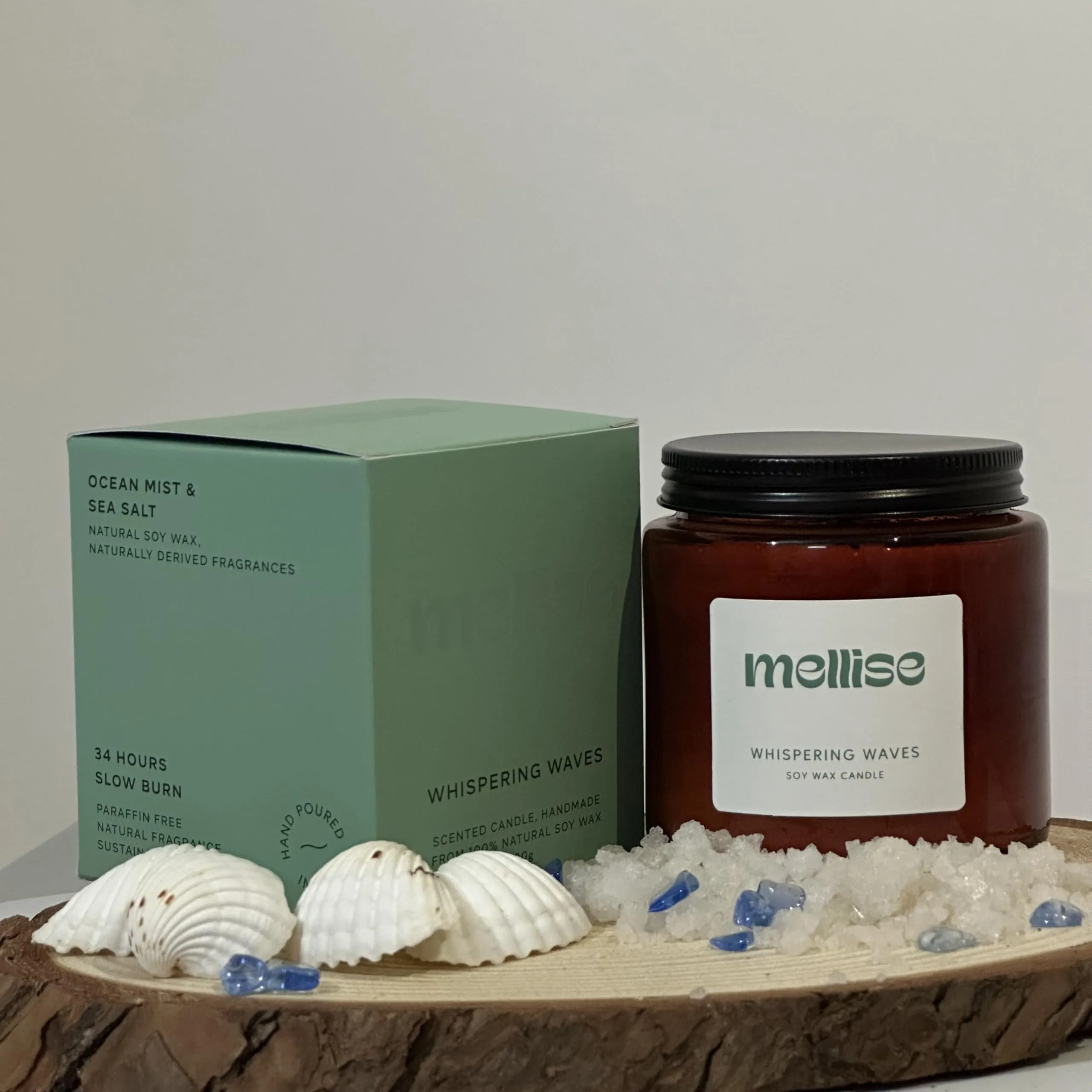 Mellise 200 gm Soy Wax Scented Candle in Glass Jar Ocean Mist and Sea Salt Fragrance Burn Time 34 Hrs, Luxury Gift, Aromatherapy Fragrance Candles for Home Decor