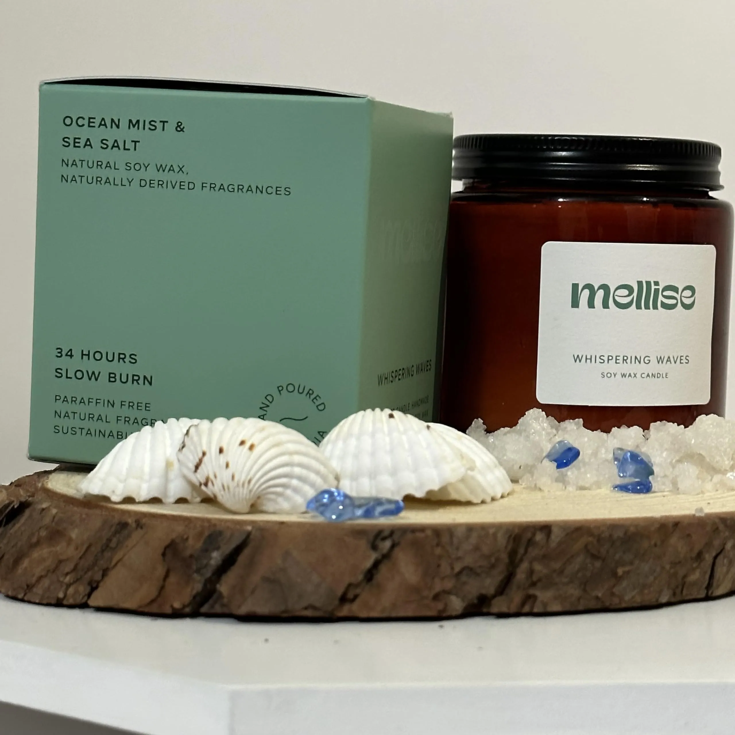 Mellise 200 gm Soy Wax Scented Candle in Glass Jar Ocean Mist and Sea Salt Fragrance Burn Time 34 Hrs, Luxury Gift, Aromatherapy Fragrance Candles for Home Decor