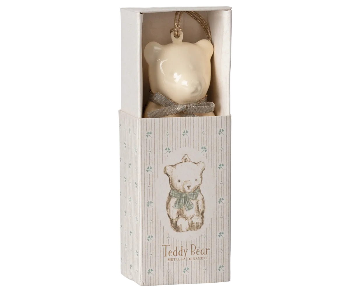 Metal ornament, Teddy bear - Off white/Blue