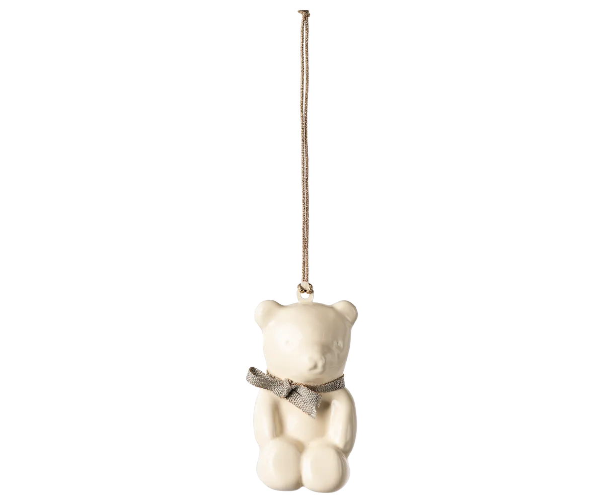 Metal ornament, Teddy bear - Off white/Blue