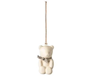 Metal ornament, Teddy bear - Off white/Blue