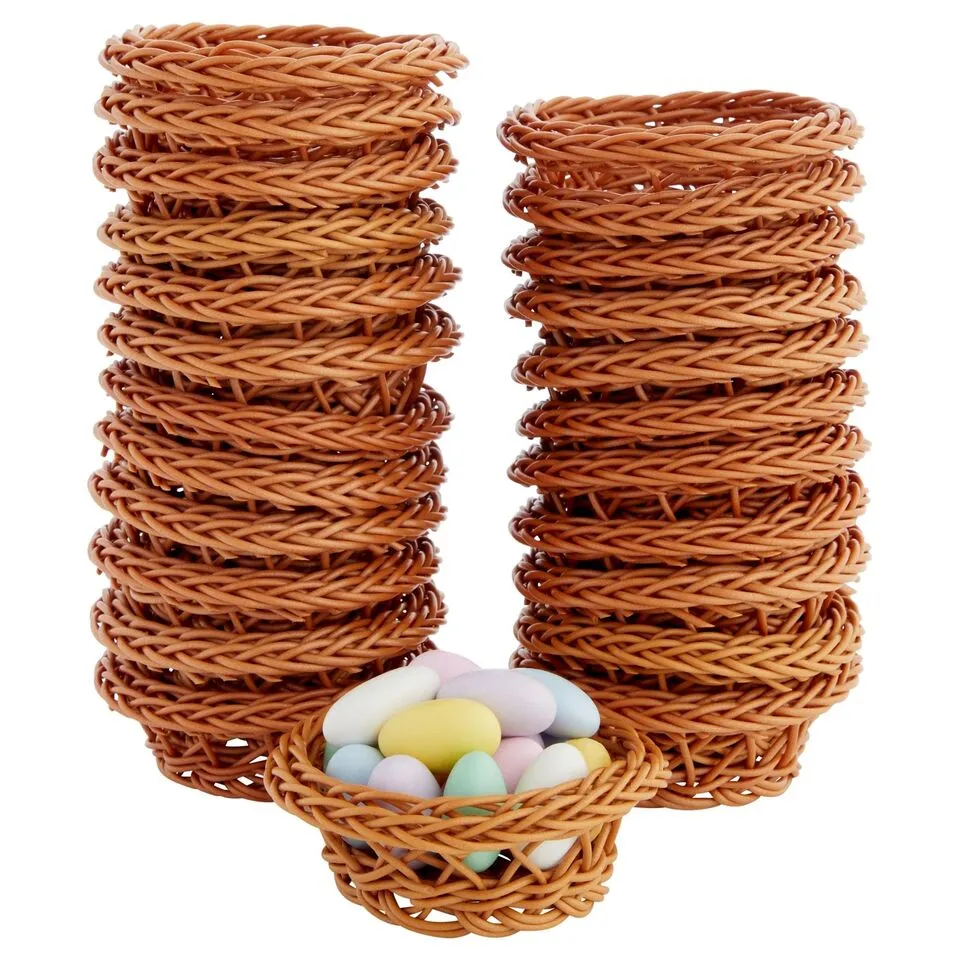 Mini Woven Baskets for Treats and Decor (Brown, 3.1 x 1.2 Inches, 24 Pack)