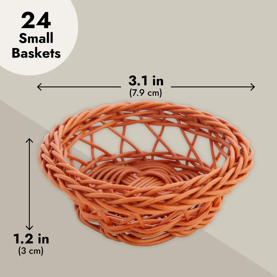 Mini Woven Baskets for Treats and Decor (Brown, 3.1 x 1.2 Inches, 24 Pack)