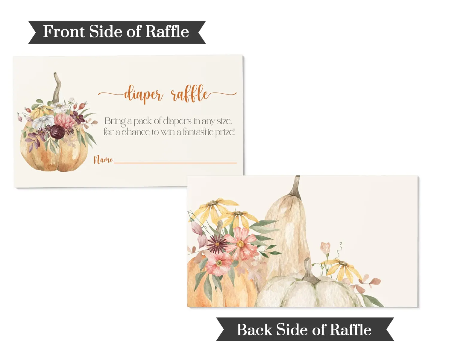 Our Little Pumpkin Diaper Raffle Tickets, Baby Shower Games, Invitation Inserts, Pack of 25