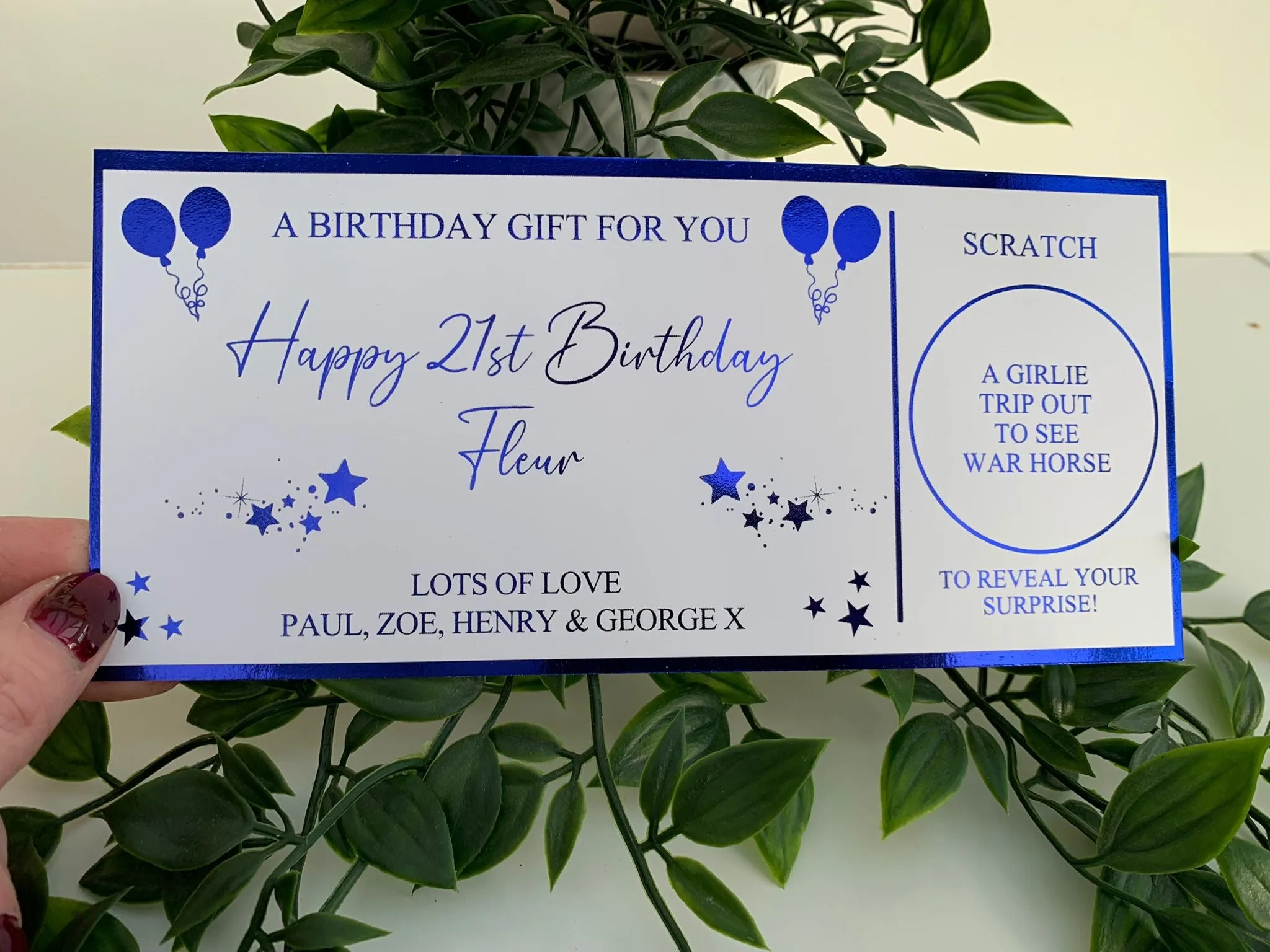 Personalised Birthday Card Foil Voucher Ticket, Surprise Reveal, Spa Day, Experience, Afternoon Tea