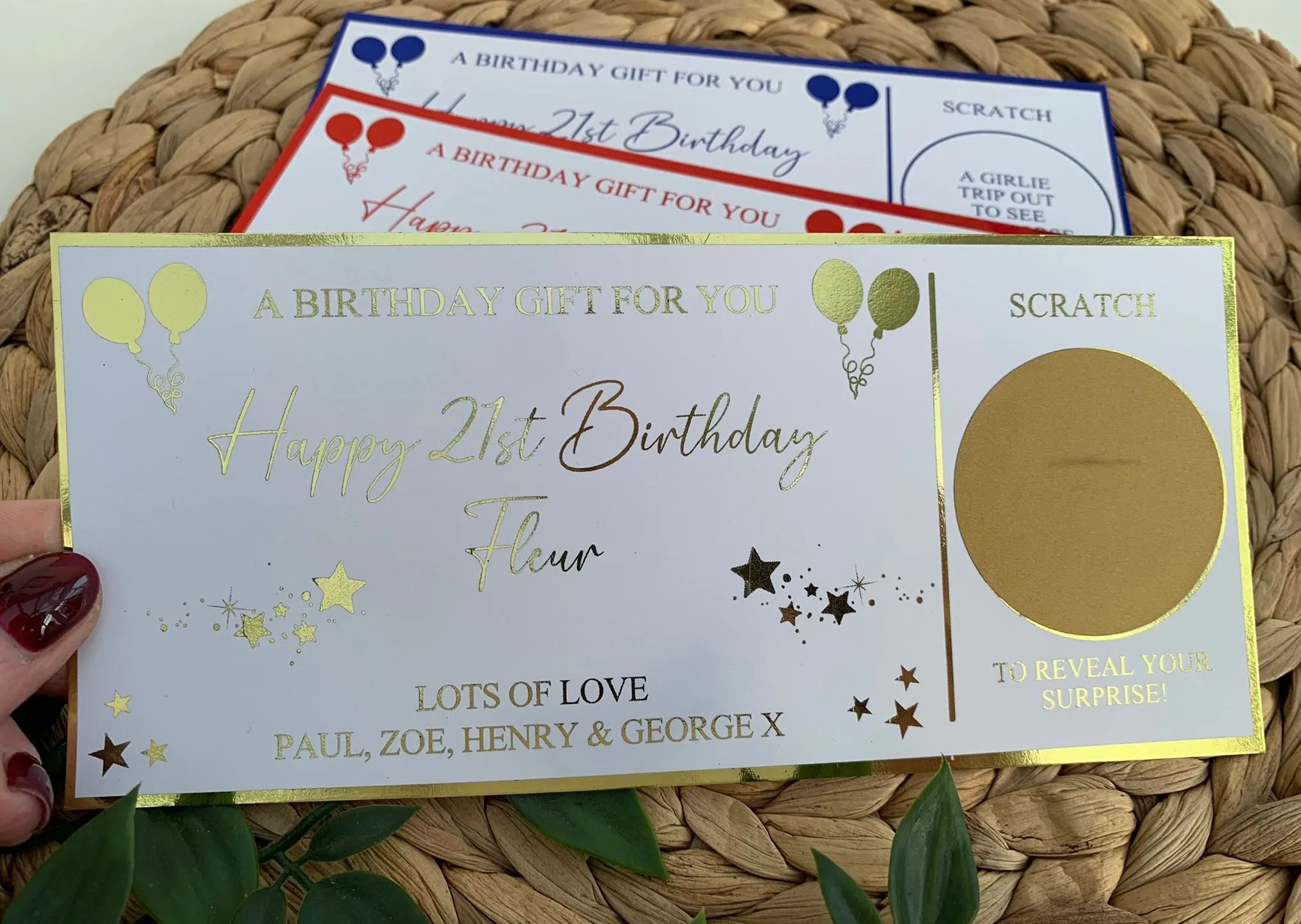 Personalised Birthday Card Foil Voucher Ticket, Surprise Reveal, Spa Day, Experience, Afternoon Tea