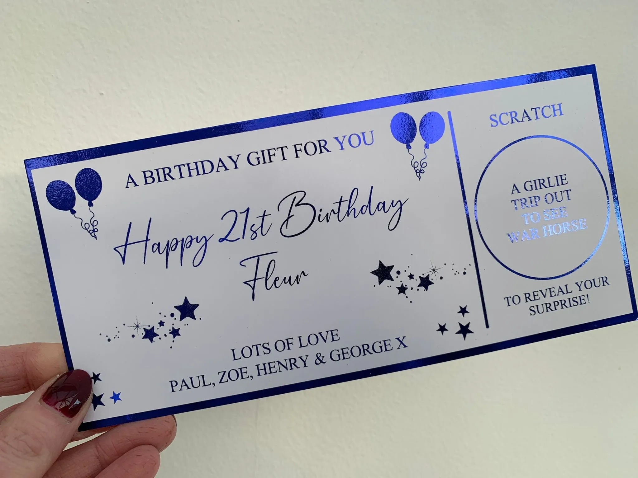 Personalised Birthday Card Foil Voucher Ticket, Surprise Reveal, Spa Day, Experience, Afternoon Tea