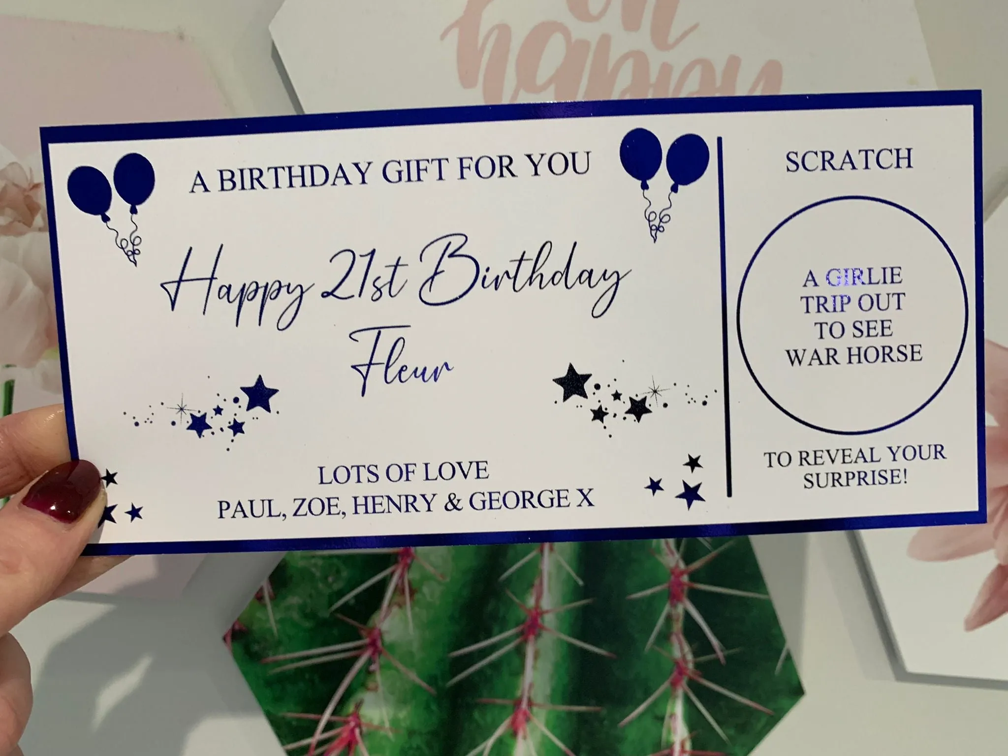 Personalised Birthday Card Foil Voucher Ticket, Surprise Reveal, Spa Day, Experience, Afternoon Tea