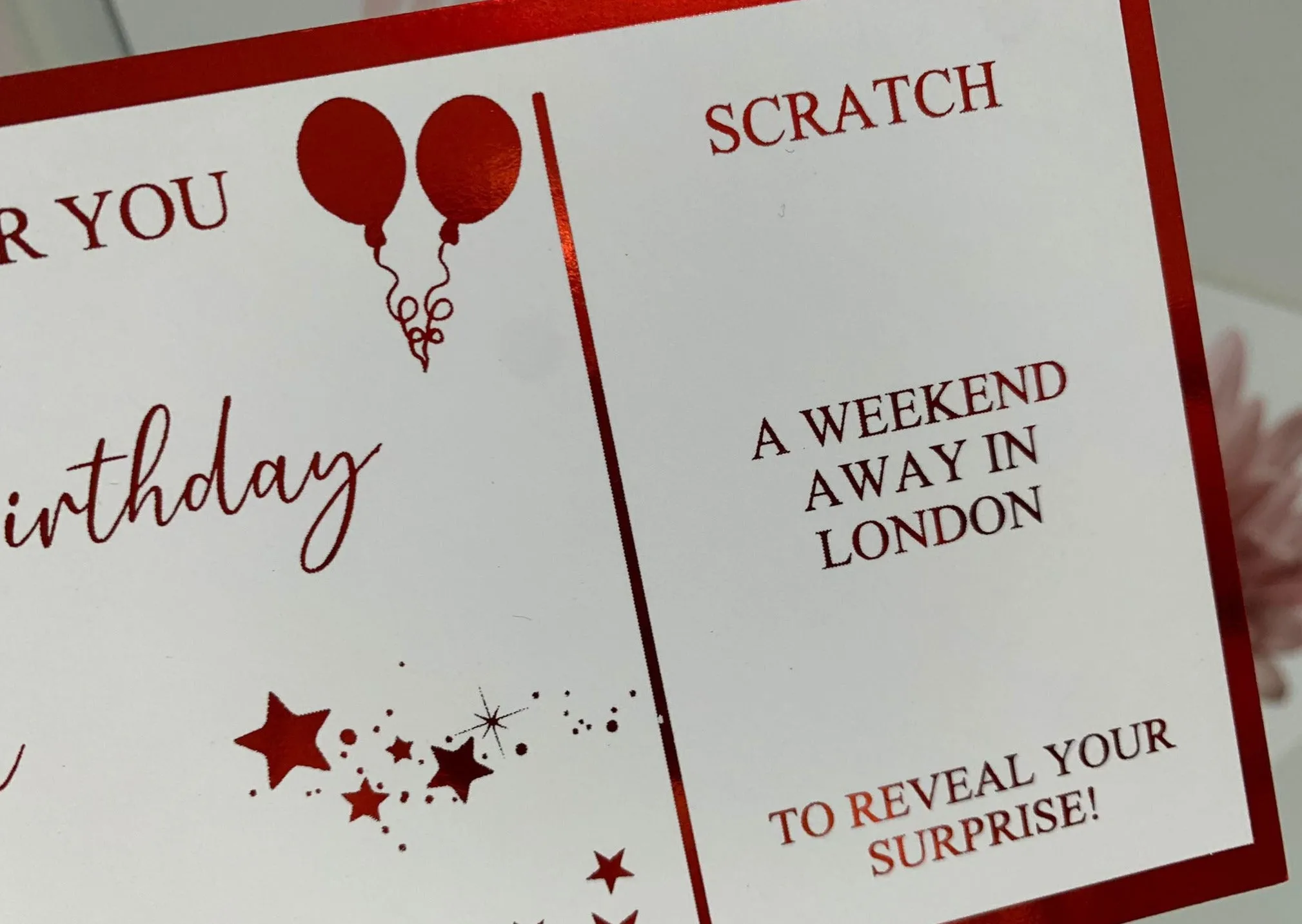 Personalised Birthday Card Foil Voucher Ticket, Surprise Reveal, Spa Day, Experience, Afternoon Tea