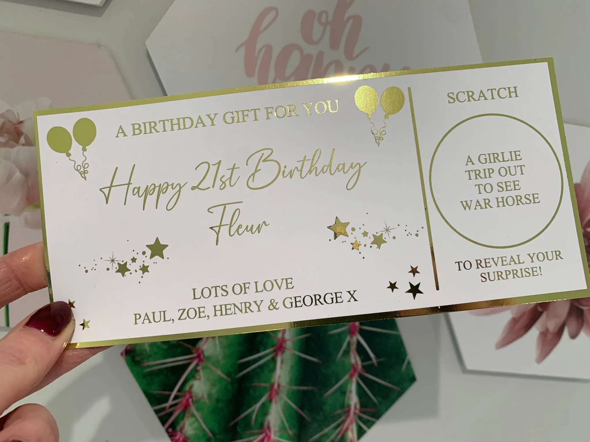 Personalised Birthday Card Foil Voucher Ticket, Surprise Reveal, Spa Day, Experience, Afternoon Tea