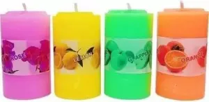 Pillar Candles, Smokeless Scented Small Pillar Candles Pack of 4 for Home Decoration and Celebrations, Burning Time 8hr-9hr, Aromatic Rose, Zesty Lemon, Tangy Orange, Fresh Green Apple Candles.