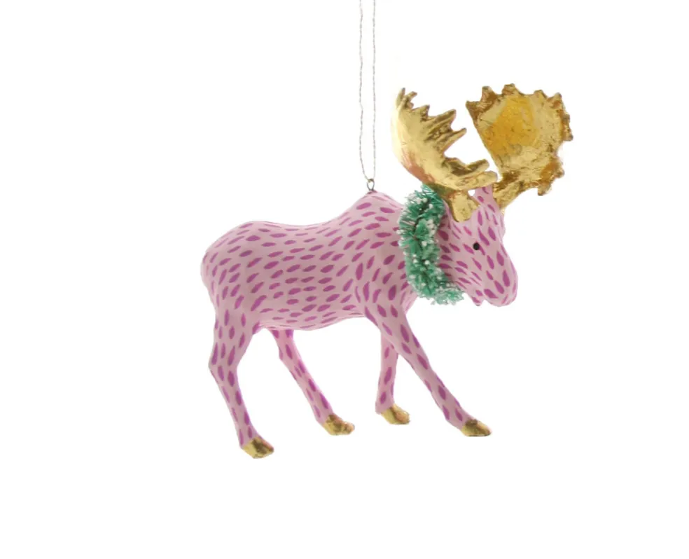 Pink Festive Moose Ornament