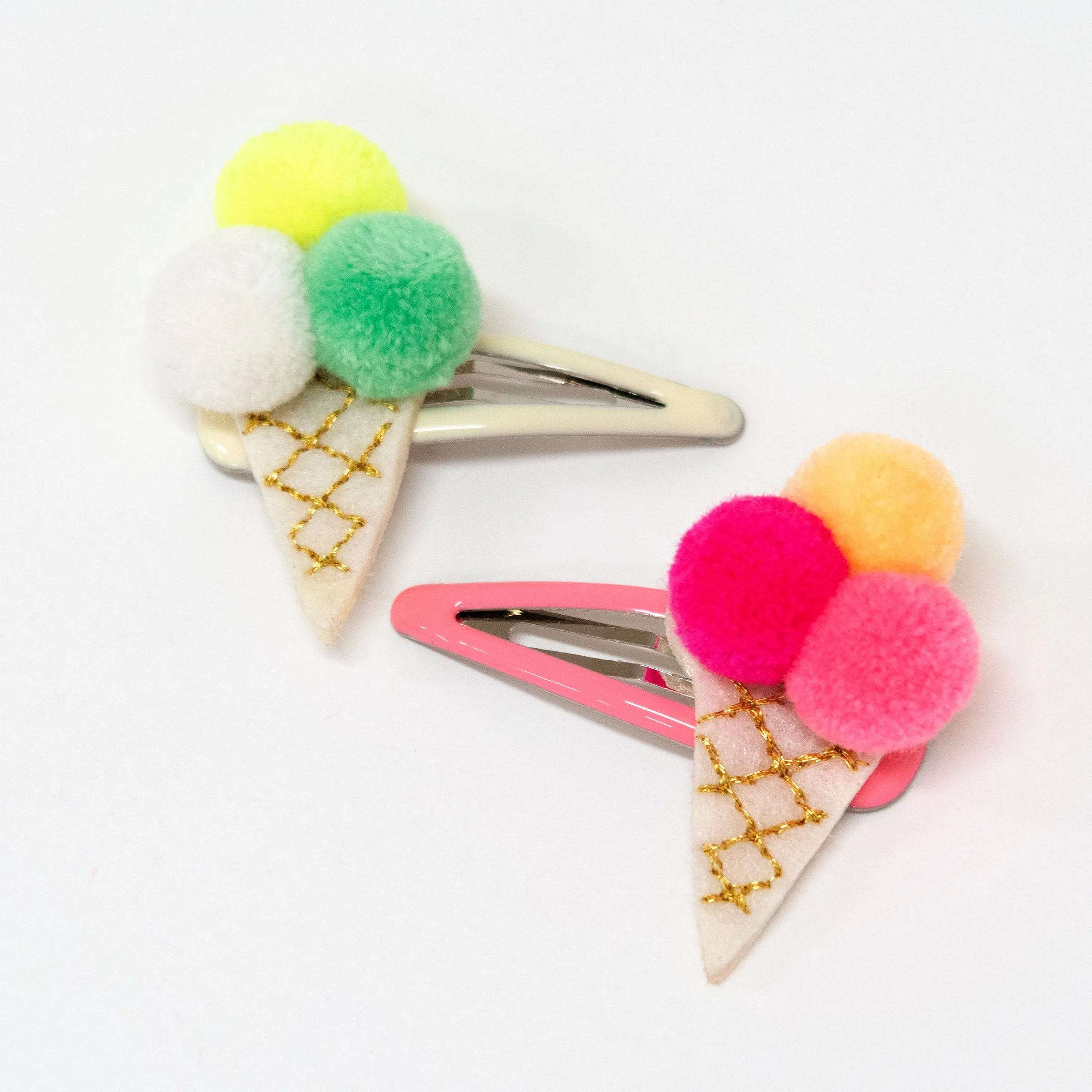 Pompom Ice Cream Hair Clips (x 2)