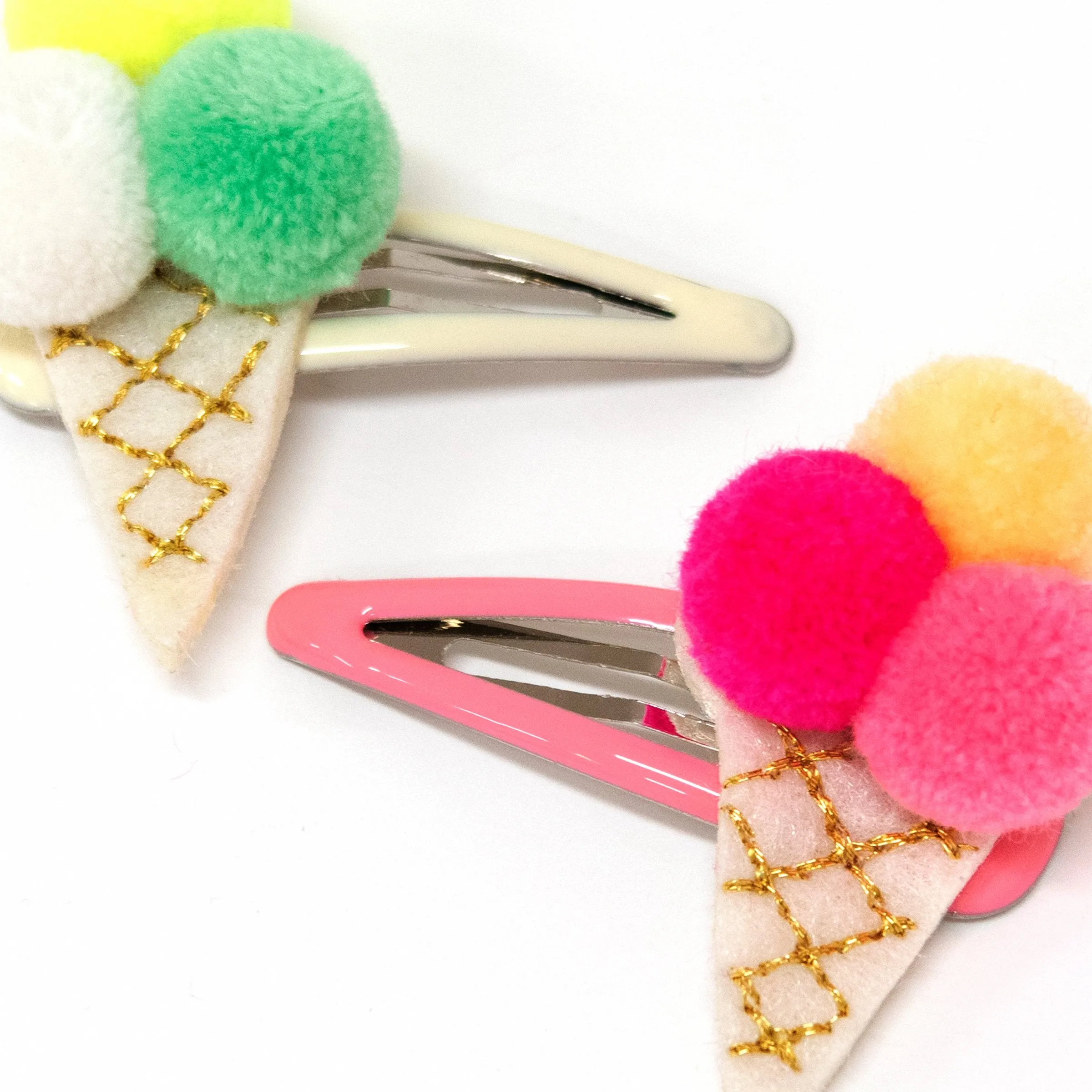 Pompom Ice Cream Hair Clips (x 2)