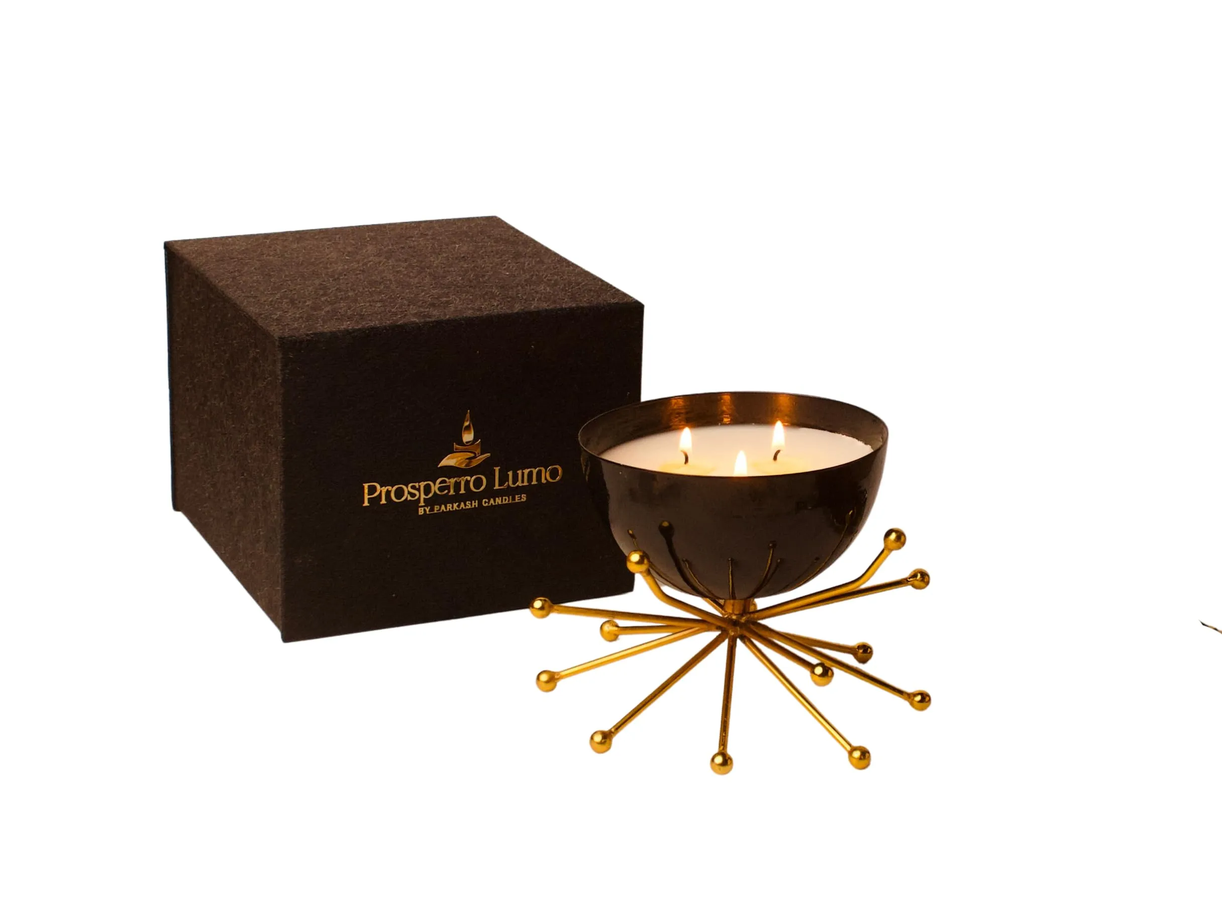 PROSPERRO LUMO by Parkash Candles Modern Bowl Scented Candle with Decorative Brass Stand || Soy Wax (Black)