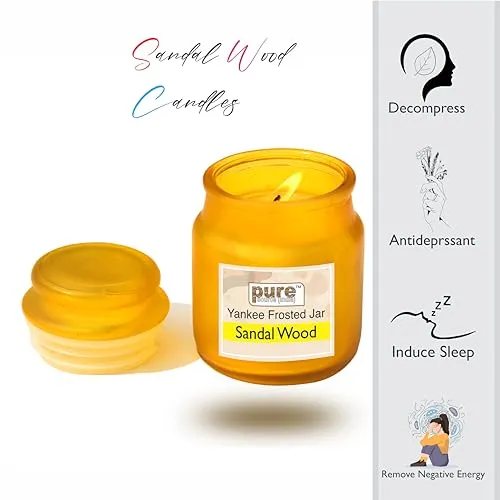 Pure Source India Frosted Glass Jar Candle/Yanky Jar Fragrance Candle for Decoration and Gifting Item (Set of 2 pcs) (Sandalwood)