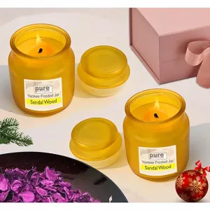 Pure Source India Frosted Glass Jar Candle/Yanky Jar Fragrance Candle for Decoration and Gifting Item (Set of 2 pcs) (Sandalwood)