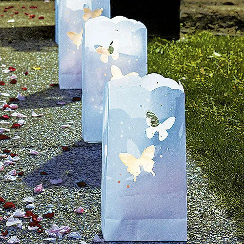 "Light The Way" WHITE LUMINARY BAGS WITH DIE-CUT BUTTERFLY PATTERN (12/pkg)