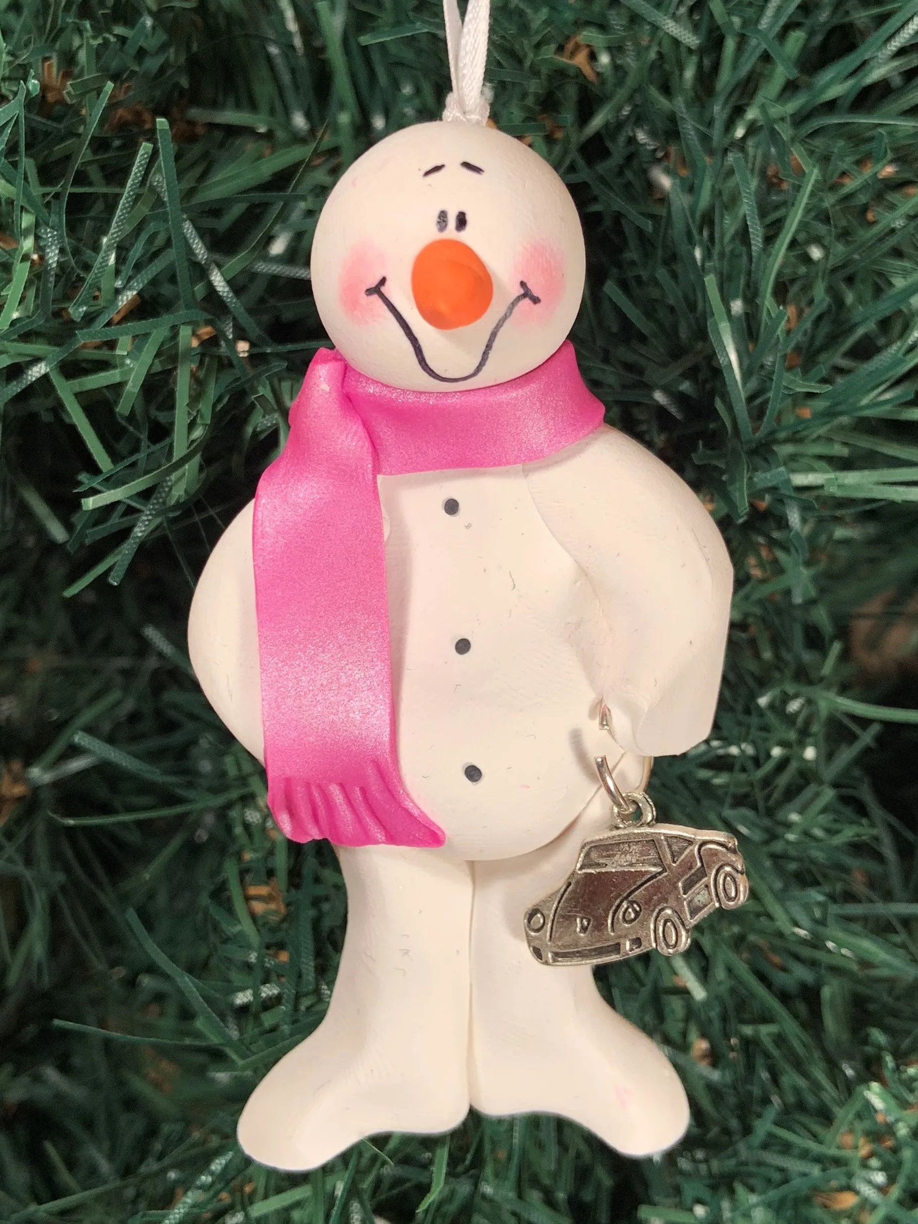 Race Car Snowman Tree Ornament