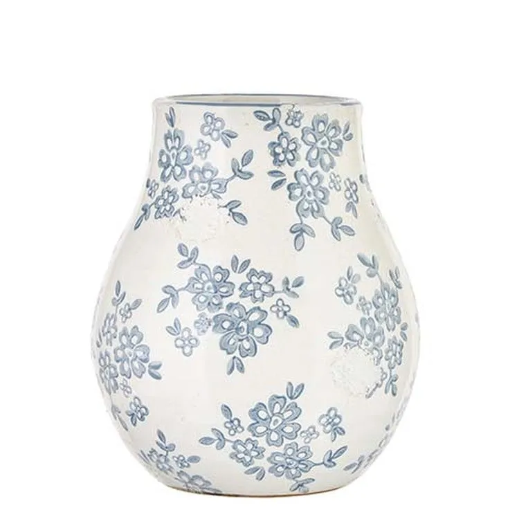 Raz Imports Boxwood 9.5" Blue Transferware Vase