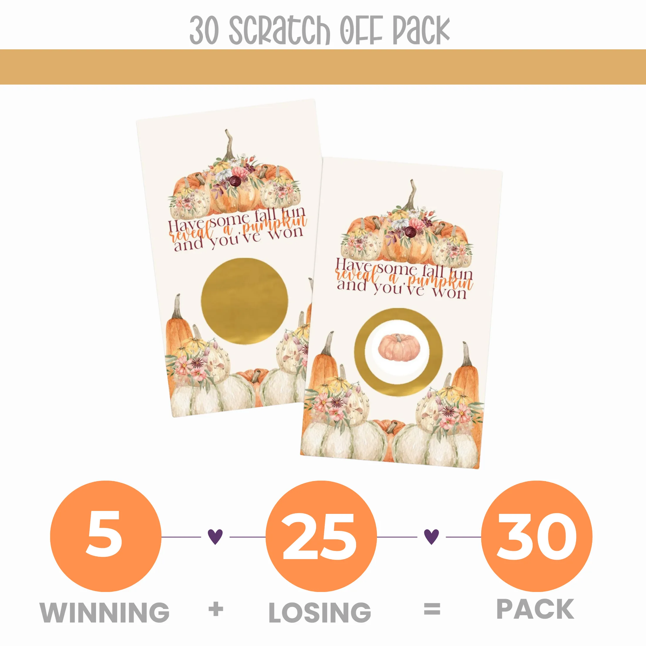 Rustic Pumpkin Scratch Off Cards, Thanksgiving Party Games for Adults, Fall Showers, Raffle Tickets, Friendsgiving Favors, 30 Pack