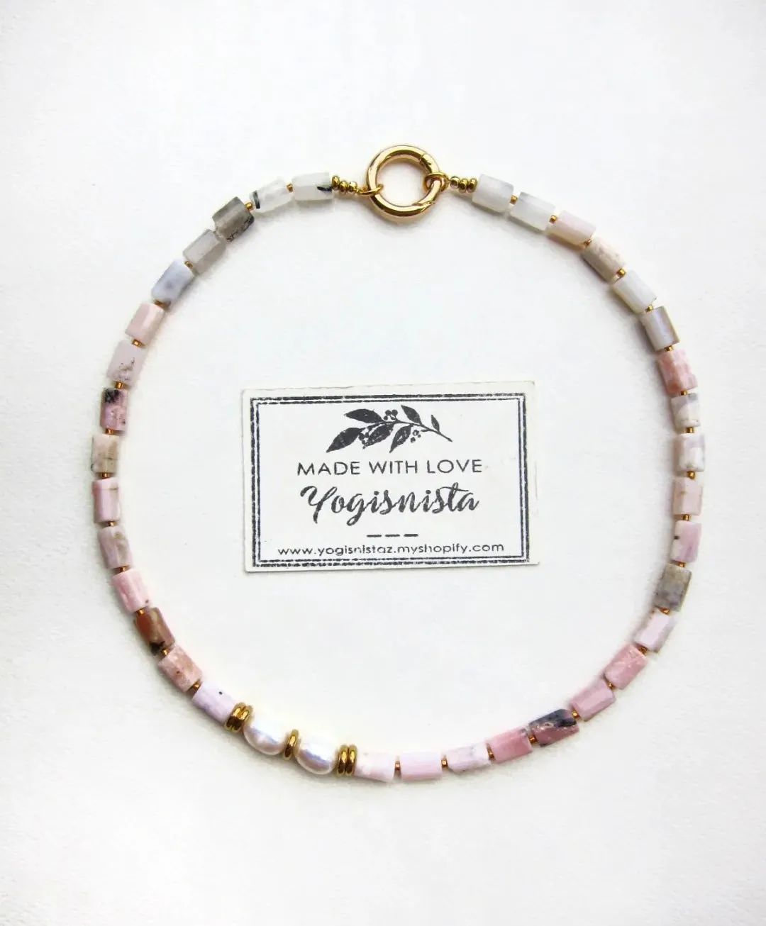 SALE - Pink Opal and Baroque Freshwater Pearl Statement Necklace