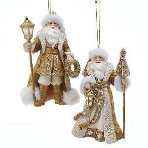 Set of 2 Metallic Gold Santa Ornaments