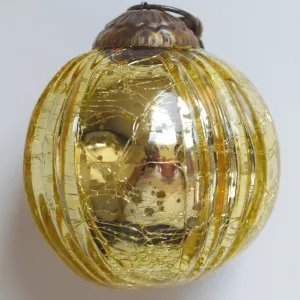 Set of 4 Gold Mercury Glass Ornaments (3.15 Inch Grooved Crackle Ball) - Perfect for Christmas Tree, Hanging Holiday Decoration, Gifts & Home Decor