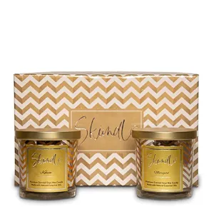 Skiindle Set of 2 Golden Jar Candles with Exquisite Long-Lasting Aromatherapy Scent for Relaxation | Ideal Gift for Home Décor - Made with SOYA Wax, Lead-Free Wick & Natural Aroma Oils