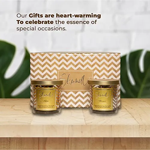 Skiindle Set of 2 Golden Jar Candles with Exquisite Long-Lasting Aromatherapy Scent for Relaxation | Ideal Gift for Home Décor - Made with SOYA Wax, Lead-Free Wick & Natural Aroma Oils