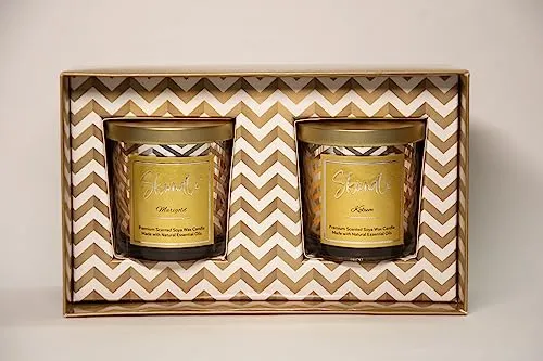 Skiindle Set of 2 Golden Jar Candles with Exquisite Long-Lasting Aromatherapy Scent for Relaxation | Ideal Gift for Home Décor - Made with SOYA Wax, Lead-Free Wick & Natural Aroma Oils