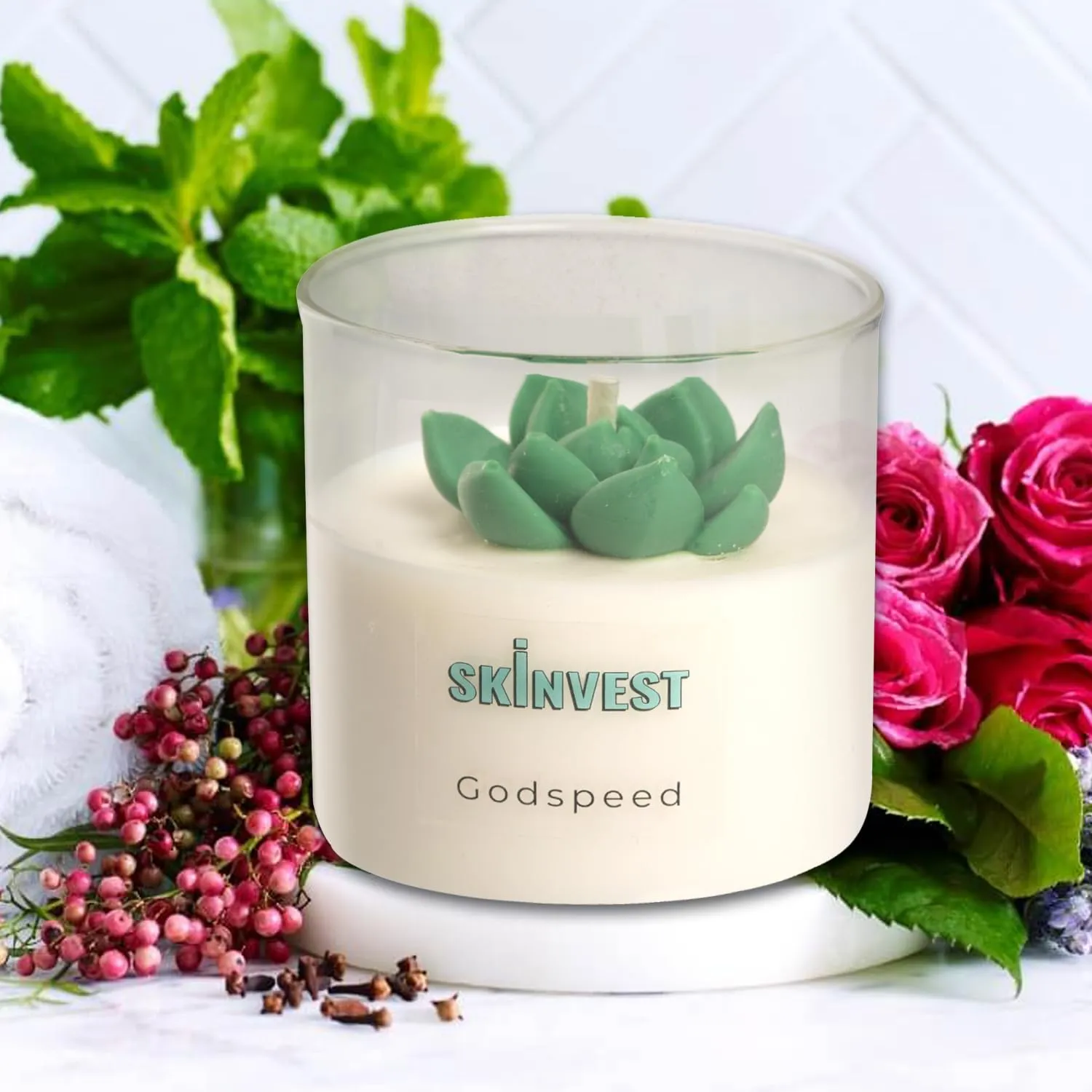 Skinvest Scented Candles | Rosemary Peppermint | 200 gm Soy Wax Candles | Upto 40 Hours Burn Time | Aroma Candles for Home Decor | Best Scented Candles Gift Set