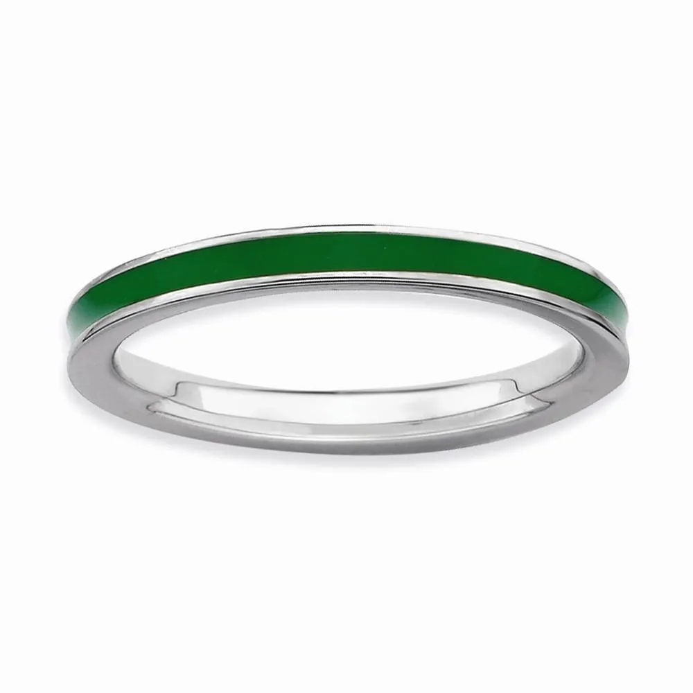 Sterling Silver Green Enameled 2.25MM Ring