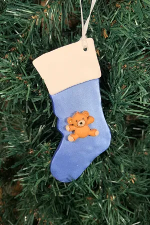 Teddy Stocking Tree Ornament - Blue