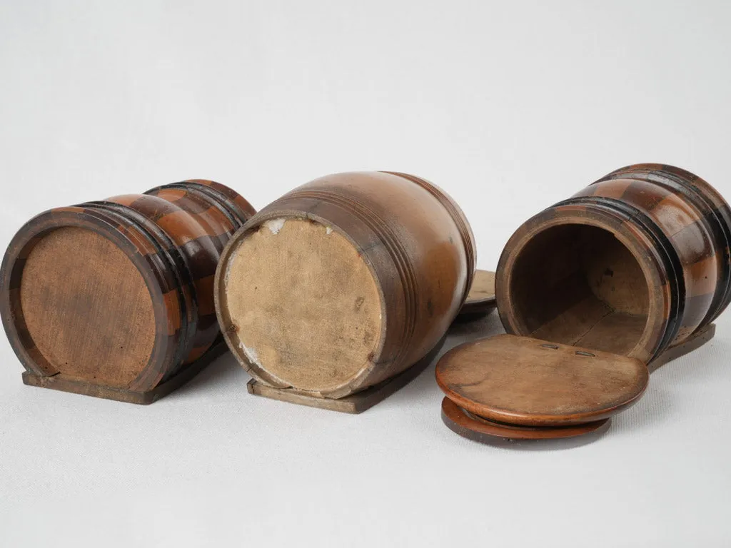 Three 19th-century turned & coopered fruitwood hanging salt boxes 10¾"