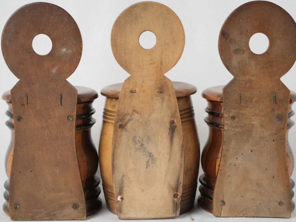 Three 19th-century turned & coopered fruitwood hanging salt boxes 10¾"