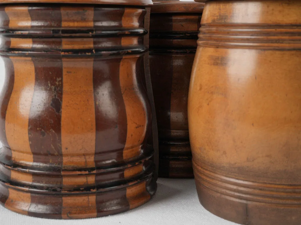 Three 19th-century turned & coopered fruitwood hanging salt boxes 10¾"