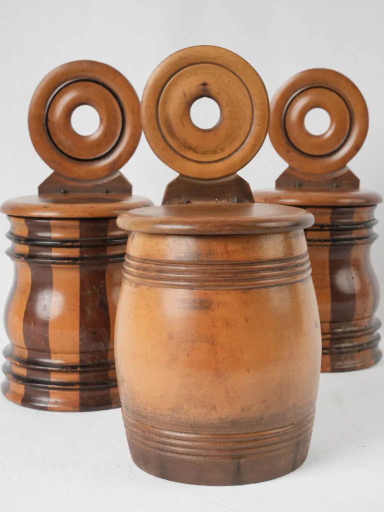 Three 19th-century turned & coopered fruitwood hanging salt boxes 10¾"