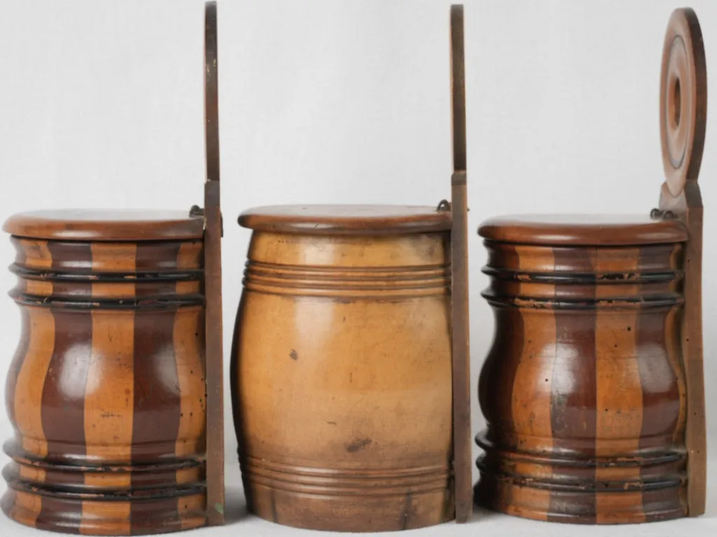 Three 19th-century turned & coopered fruitwood hanging salt boxes 10¾"