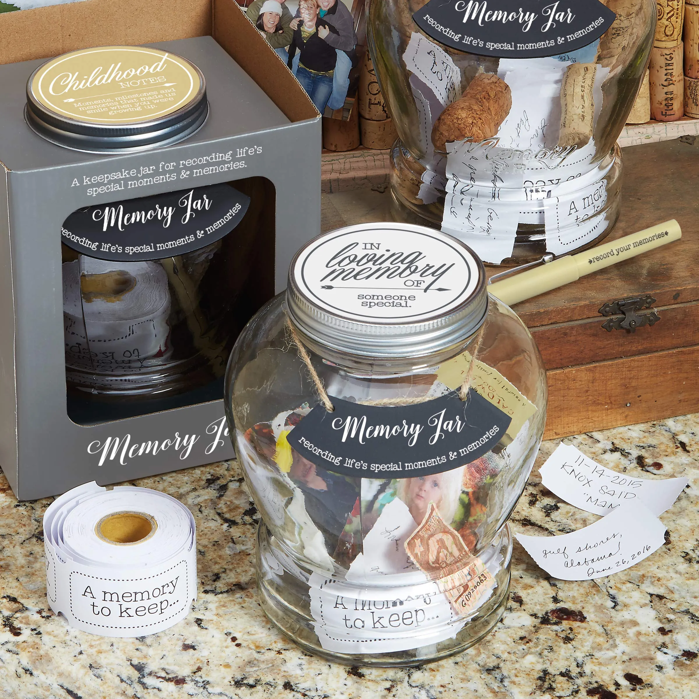 Top Shelf "In Loving Memory" Memory Jar ; Thoughtful Condolence Gift Ideas ; Unique Memorial Gifts ; Keepsakes for Friends and Family ; Kit Comes with 180 Blank Tickets, Pen, and Decorative Lid